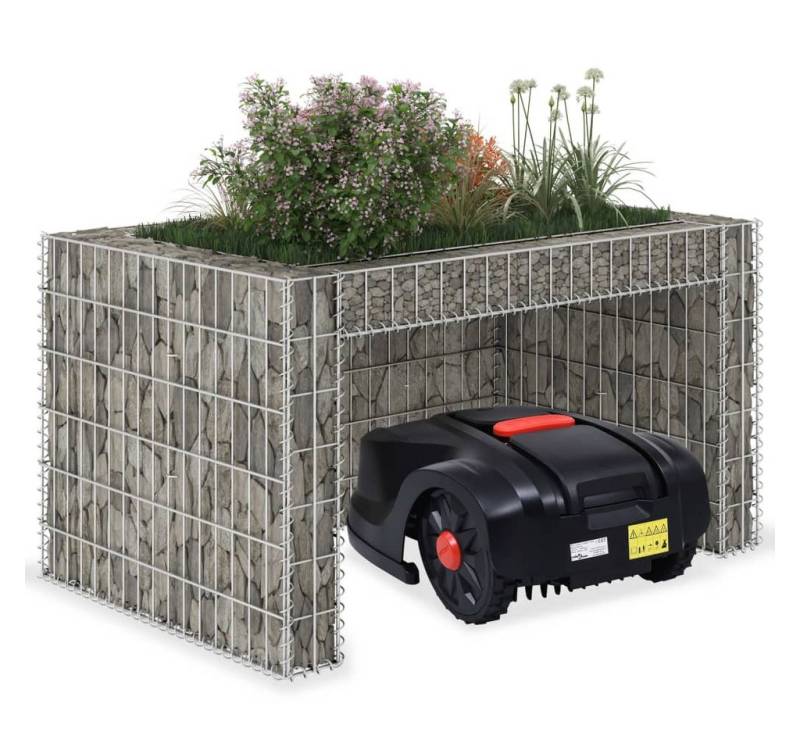 vidaXL Mähroboter-Garage Gabionen-Rasenmäher-Garage mit Hochbeet 110x80x60 cm Stahldraht, BxTxH: 110x80x60 cm von vidaXL