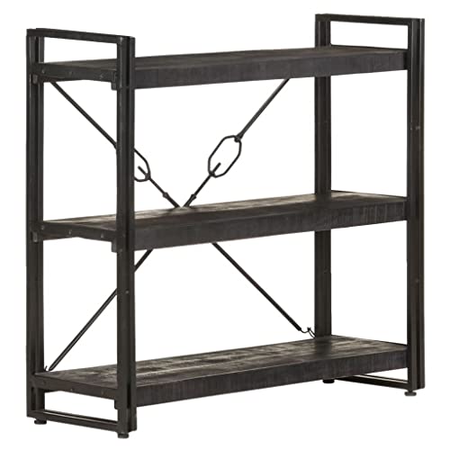 vidaXL Mangoholz Massiv Bücherregal 3 Fächer Industriestil Standregal Büroregal Wandregal Lagerregal Regal Haushaltsregal Schwarz 90x30x80cm von vidaXL