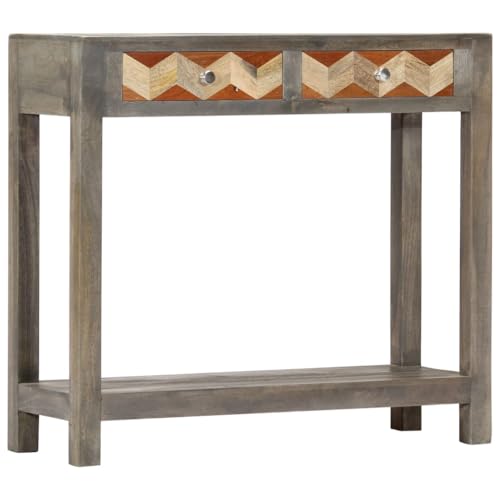 vidaXL Mangoholz Massiv Konsolentisch 2 Schubladen mit Rautenmuster Konsole Beistelltisch Sideboard Flurtisch Ablagetisch Wandtisch Grau 86x30x76cm von vidaXL