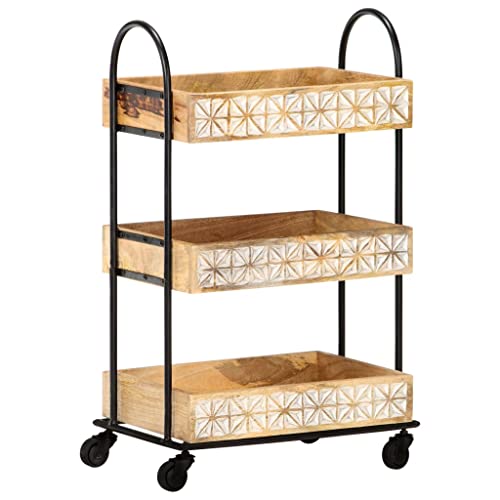 vidaXL Mangoholz Massiv Küchenwagen 3-stufig Servierwagen Küchenregal Beistellwagen Rollwagen Küche Küchentrolley Küchenrollwagen 46x30x76cm von vidaXL