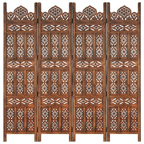 vidaXL Mangoholz Massiv Raumteiler 4-TLG. Handgeschnitzt Klappbar Trennwand Paravent Spanische Wand Umkleide Sichtschutz Braun 160x165cm von vidaXL