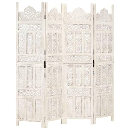 vidaXL Mangoholz Massiv Raumteiler 4-TLG. Handgeschnitzt Klappbar Trennwand Paravent Spanische Wand Umkleide Sichtschutz Weiß 160x165cm vidaXL Mangoholz Massiv Raumteiler 4-TLG. Handgeschnitzt Klappbar Trennwand Paravent Spanische Wand Umkleide Sichtschutz Weiß 160x165cm von vidaXL