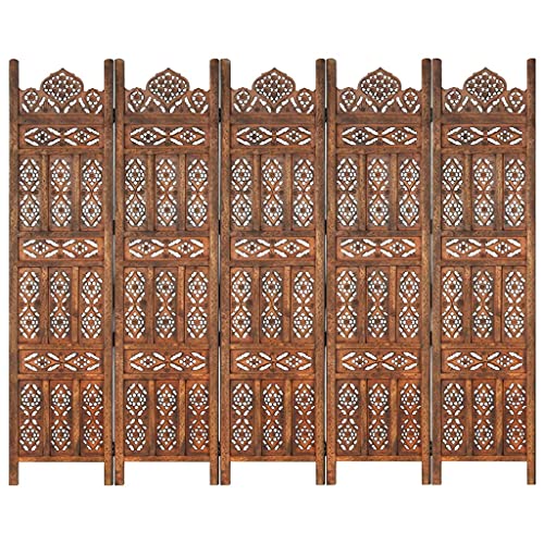 vidaXL Mangoholz Massiv Raumteiler 5-TLG. Handgeschnitzt Klappbar Trennwand Paravent Spanische Wand Umkleide Sichtschutz Braun 200x165cm von vidaXL