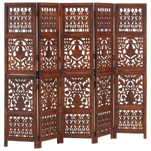 vidaXL Mangoholz Massiv Raumteiler 5-TLG. Handgeschnitzt Klappbar Trennwand Paravent Umkleide Sichtschutz Spanische Wand Braun 200x165cm vidaXL Mangoholz Massiv Raumteiler 5-TLG. Handgeschnitzt Klappbar Trennwand Paravent Umkleide Sichtschutz Spanische Wand Braun 200x165cm von vidaXL