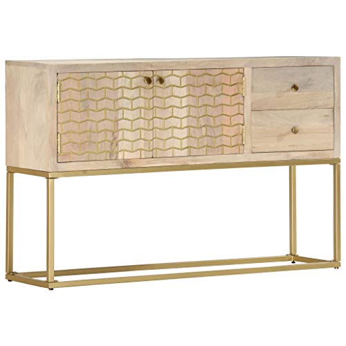 vidaXL Mangoholz Massiv Sideboard mit 2 Türen 2 Schubladen Kommode Anrichte Schrank Beistellschrank Mehrzweckschrank Golden 120x30x75cm von vidaXL