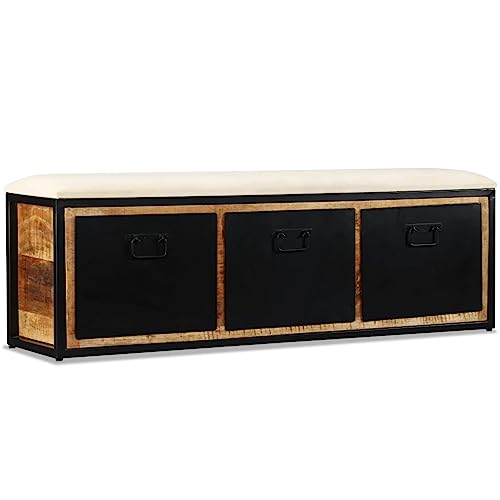 vidaXL Mangoholz Massiv Sitzbank mit 3 Schubladen Sitzkissen Vintage Industriestil Bank Garderobenbank Truhe Flurbank Wohnzimmer 120x30x40cm vidaXL Mangoholz Massiv Sitzbank mit 3 Schubladen Sitzkissen Vintage Industriestil Bank Garderobenbank Truhe Flurbank Wohnzimmer 120x30x40cm von vidaXL