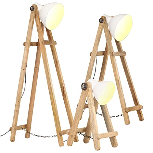 vidaXL Mangoholz Massiv Stehlampe 3-TLG. Vintage Stehleuchte Standleuchte Stand Lampe Leuchte Wohnzimmer Schlafzimmer Arbeitszimmer Weiß E27 von vidaXL