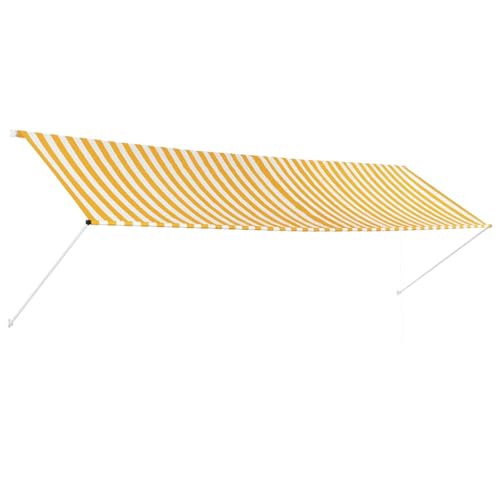 vidaXL Markise, Klemmmarkise Einziehbar, Sonnenschutz für Fenster Terrasse Balkon, Balkonmarkise Fallarmmarkise Fenstermarkise, 400×150cm Gelb Weiß von vidaXL