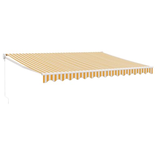 vidaXL Markise, Sonnenmarkise Einziehbar, Gelenkarmmarkise mit Kurbel, Terrassenmarkise Balkonmarkise Sonnenschutz, Gelb Weiß 4x3m Stoff Aluminium von vidaXL