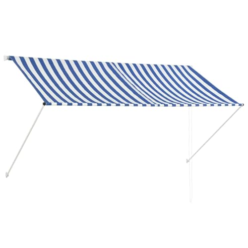 vidaXL Markise, Klemmmarkise Einziehbar, Sonnenschutz für Fenster Terrasse Balkon, Balkonmarkise Fallarmmarkise Fenstermarkise, 250×150cm Blau Weiß von vidaXL