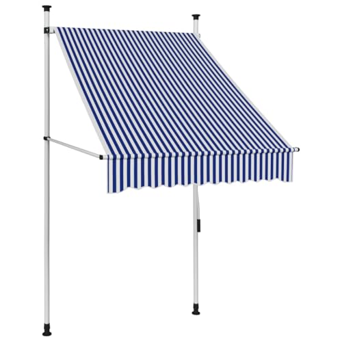 vidaXL Markise Einziehbar Handbetrieben Wasserabweisend Balkonmarkise Klemmmarkise Garten Sonnenschutz Terrasse Balkon 100cm Blau Weiß Gestreift von vidaXL