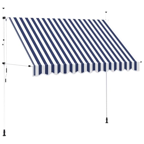 vidaXL Markise Einziehbar Handbetrieben Wasserabweisend Sonnenschutz Klemmmarkise Balkonmarkise Terrasse Balkon Garten 300cm Blau Weiß Gestreift von vidaXL