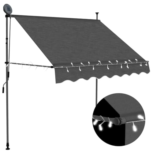 vidaXL Markise Einziehbar Handbetrieben mit LED Wasserabweisend Klemmmarkise Balkonmarkise Sonnenschutz Terrasse Balkon Garten 100cm Anthrazit von vidaXL