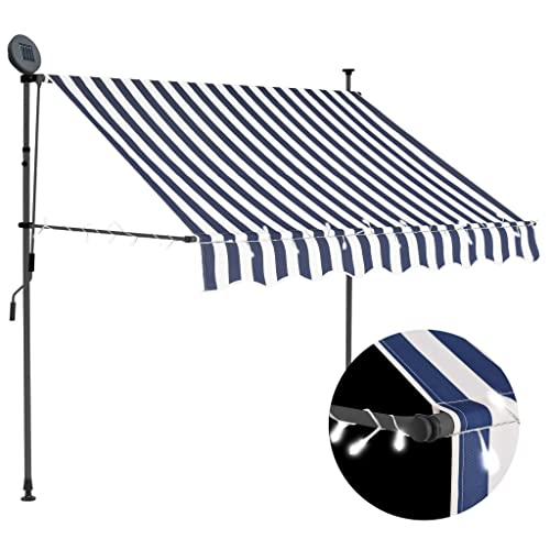 vidaXL Markise Einziehbar Handbetrieben mit LED Wasserabweisend Klemmmarkise Balkonmarkise Sonnenschutz Terrasse Balkon Garten 150cm Blau Weiß von vidaXL