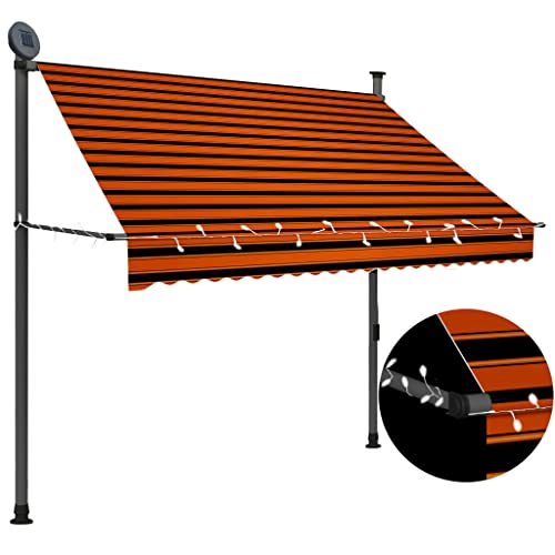 vidaXL Markise Einziehbar Handbetrieben mit LED Wasserabweisend Klemmmarkise Balkonmarkise Sonnenschutz Terrasse Balkon Garten 200cm Orange Braun von vidaXL