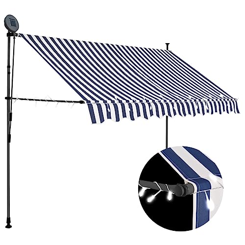 vidaXL Markise Einziehbar Handbetrieben mit LED Wasserabweisend Klemmmarkise Balkonmarkise Sonnenschutz Terrasse Balkon Garten 300cm Blau Weiß vidaXL Markise Einziehbar Handbetrieben mit LED Wasserabweisend Klemmmarkise Balkonmarkise Sonnenschutz Terrasse Balkon Garten 300cm Blau Weiß von vidaXL