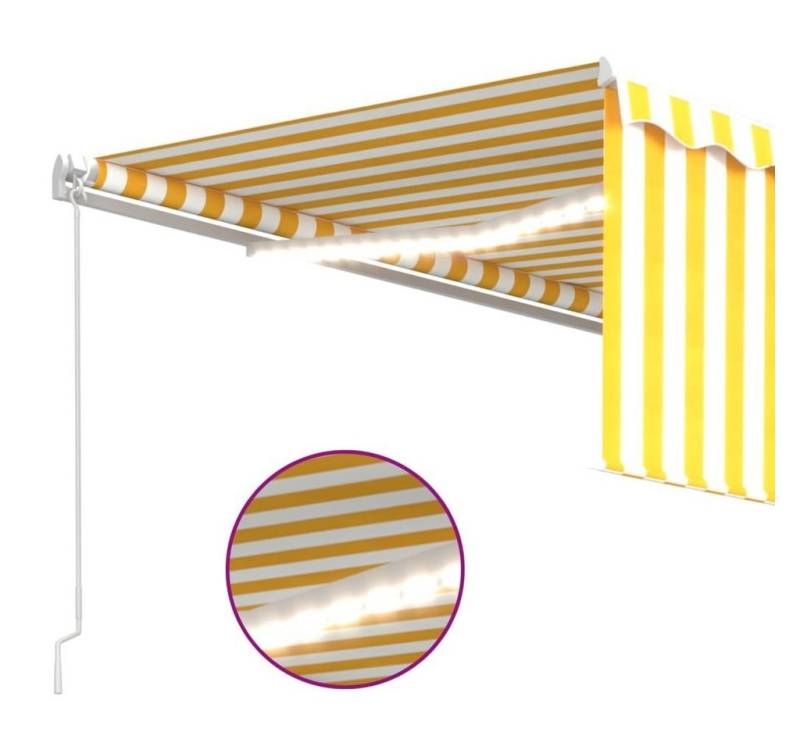 vidaXL Markise Gelenkarmmarkise Einziehbar mit Volant LED 4x3 m Gelb Weiß Balkon Te von vidaXL