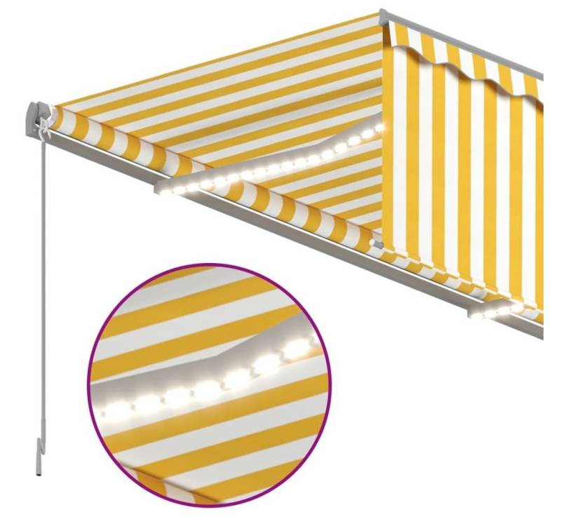vidaXL Markise Gelenkarmmarkise Einziehbar mit Volant LED 4x3 m Gelb Weiß Balkon Te von vidaXL