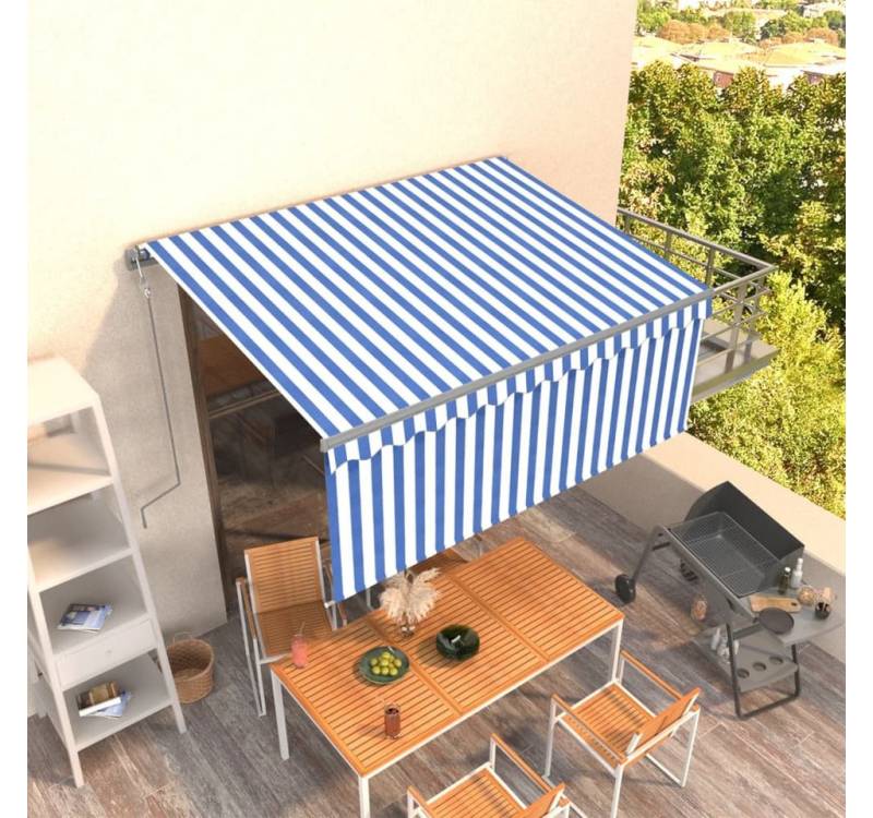 vidaXL Markise Markise Automatisch Einziehbar mit Volant 3,5x2,5 m Blau & Weiß von vidaXL