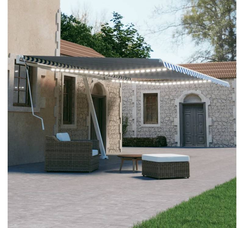 vidaXL Markise Markise Manuell Einziehbar mit LED 600x300 cm Blau Weiß von vidaXL