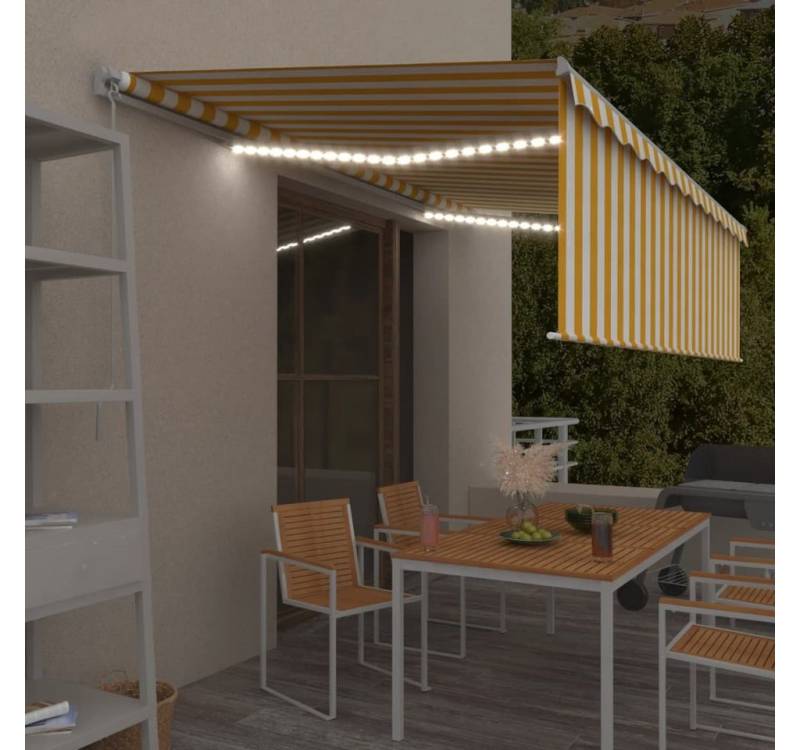 vidaXL Markise Markise Manuell Einziehbar mit Rollo & LED 5x3 m Gelb & Weiß von vidaXL