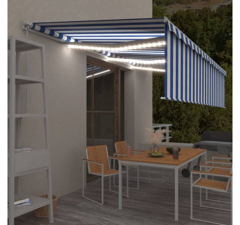 vidaXL Markise Markise Manuell Einziehbar mit Rollo & LED 6x3 m Blau & Weiß von vidaXL