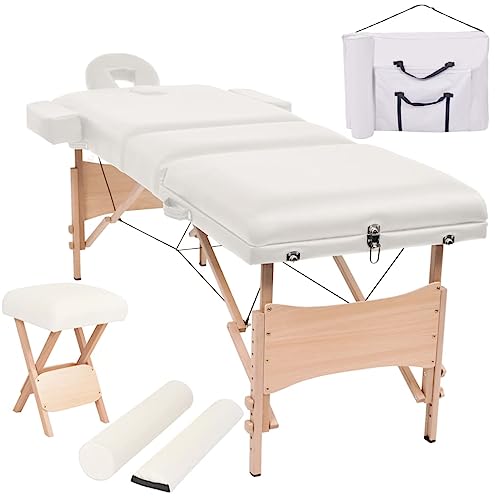 vidaXL Massageliege 3 Zonen Tragbar mit Hocker Therapie Massagetisch Massagebank Kosmetikliege Therapieliege Massage Liege 10cm Polsterung Weiß von vidaXL