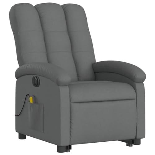 vidaXL Massagesessel, Elektrisch Verstellbar Sessel mit Aufstehhilfe, Fernsehsessel Relaxsessel mit Liegefunktion, Liegesessel Aufstehsessel Polstersessel, Dunkelgrau Stoff von vidaXL