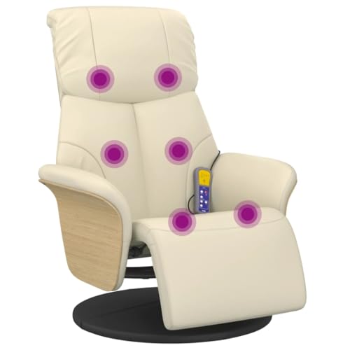 vidaXL Massagesessel, Sessel Verstellbare Rückenlehne Fußteil, Drehbar Fernsehsessel Relaxsessel mit Liegefunktion, Liegesessel Polstersessel Ruhesessel, Creme Kunstleder von vidaXL
