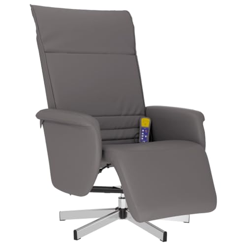 vidaXL Massagesessel, Sessel Verstellbare Rückenlehne Fußteil, Drehbar Fernsehsessel Relaxsessel mit Liegefunktion, Liegesessel Polstersessel Ruhesessel, Grau Kunstleder von vidaXL