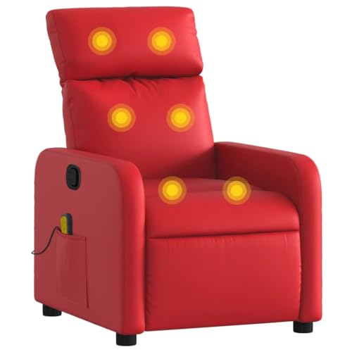 vidaXL Massagesessel, Sessel Verstellbare Rückenlehne Fußteil, Fernsehsessel Relaxsessel mit Liegefunktion, Liegesessel Polstersessel Ruhesessel, Rot Kunstleder von vidaXL