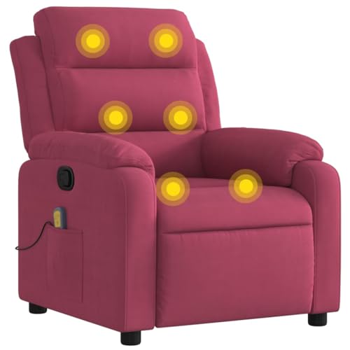 vidaXL Massagesessel, Sessel Verstellbare Rückenlehne Fußteil, Fernsehsessel Relaxsessel mit Liegefunktion, Liegesessel Polstersessel Ruhesessel, Weinrot Samt von vidaXL