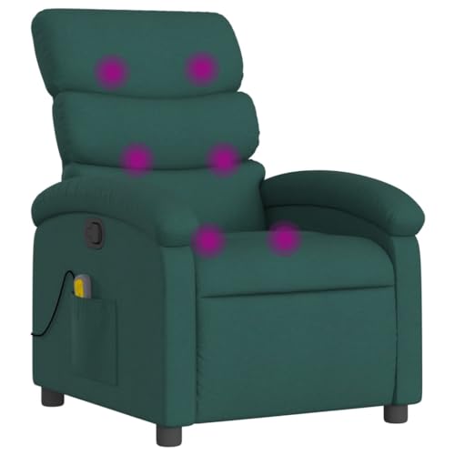 vidaXL Massagesessel, Sessel Verstellbare Rückenlehne, Fernsehsessel Relaxsessel mit Vibrationsfunktion, Liegesessel Polstersessel Ruhesessel, Dunkelgrün Stoff von vidaXL