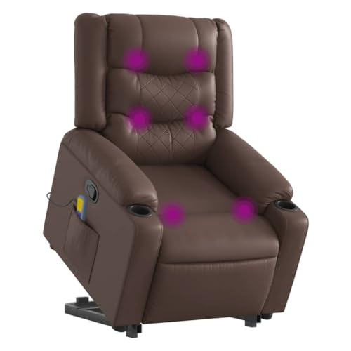 vidaXL Massagesessel, Sessel mit Aufstehhilfe, Relaxsessel mit Liegefunktion Vibrationsfunktion, Fernsehsessel Liegesessel Aufstehsessel, Braun Kunstleder von vidaXL