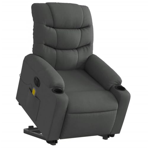 vidaXL Massagesessel, Sessel mit Aufstehhilfe Elektrisch, Relaxsessel mit Liegefunktion Vibrationsfunktion, Fernsehsessel Liegesessel Aufstehsessel, Dunkelgrau Stoff von vidaXL