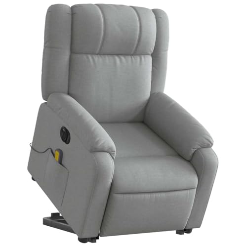 vidaXL Massagesessel, Sessel mit Aufstehhilfe Elektrisch, Relaxsessel mit Liegefunktion Vibrationsfunktion, Fernsehsessel Liegesessel Aufstehsessel, Hellgrau Stoff von vidaXL