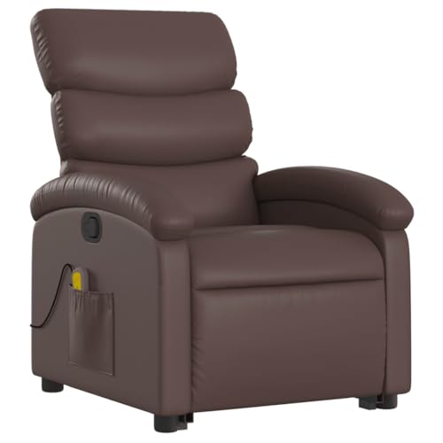 vidaXL Massagesessel, Verstellbar Sessel mit Aufstehhilfe, Fernsehsessel Relaxsessel mit Liegefunktion, Liegesessel Aufstehsessel Polstersessel, Braun Kunstleder von vidaXL