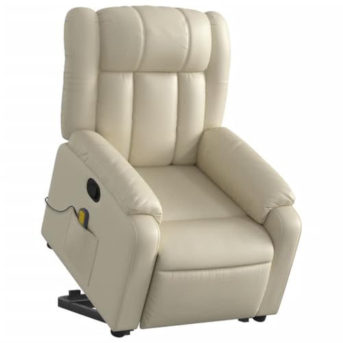 vidaXL Massagesessel, Verstellbar Sessel mit Aufstehhilfe, Fernsehsessel Relaxsessel mit Liegefunktion, Liegesessel Aufstehsessel Polstersessel, Creme Kunstleder von vidaXL