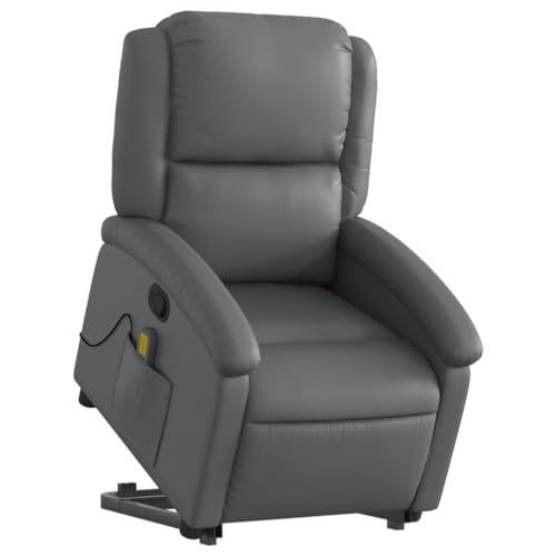 vidaXL Massagesessel, Verstellbar Sessel mit Aufstehhilfe, Fernsehsessel Relaxsessel mit Liegefunktion, Liegesessel Aufstehsessel Polstersessel, Grau Kunstleder von vidaXL