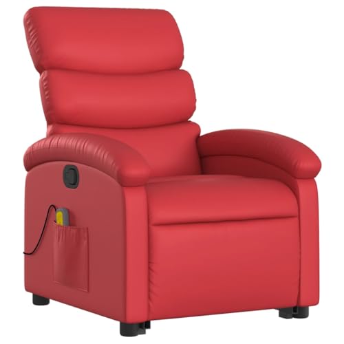 vidaXL Massagesessel, Verstellbar Sessel mit Aufstehhilfe, Fernsehsessel Relaxsessel mit Liegefunktion, Liegesessel Aufstehsessel Polstersessel, Rot Kunstleder von vidaXL