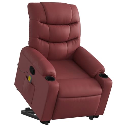 vidaXL Massagesessel, Verstellbar Sessel mit Aufstehhilfe, Fernsehsessel Relaxsessel mit Liegefunktion, Liegesessel Aufstehsessel Polstersessel, Weinrot Kunstleder von vidaXL