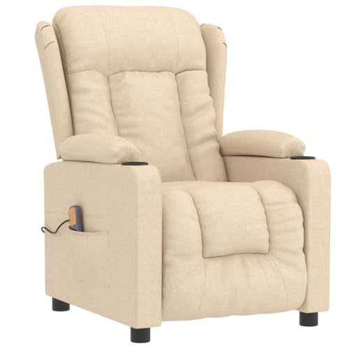 vidaXL Massagesessel, Verstellbar Sessel mit Heizung, Relaxsessel mit Liegefunktion Vibrationsfunktion, Fernsehsessel Liegesessel, Creme Stoff von vidaXL