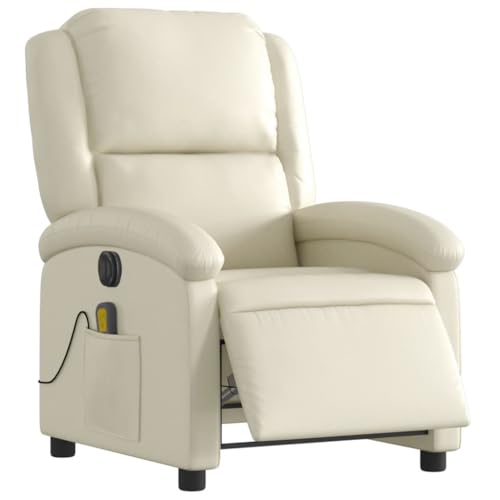 vidaXL Massagesessel Elektrisch, Sessel Verstellbare Rückenlehne Fußteil, Fernsehsessel Relaxsessel mit Liegefunktion, Liegesessel Polstersessel Ruhesessel, Creme Kunstleder von vidaXL