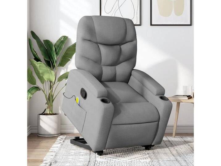 vidaXL Massagesessel Massagesessel mit Aufstehhilfe Hellgrau Stoff, grau von vidaXL