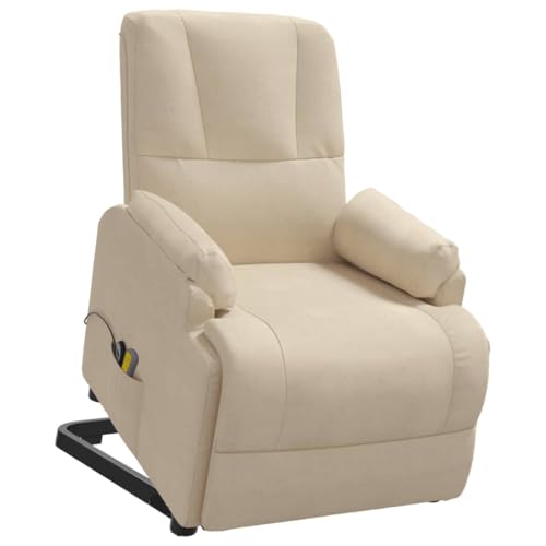 vidaXL Massagesessel mit Aufstehhilfe Heizung Aufstehsessel Fernsehsessel Relaxsessel Liegesessel Ruhesessel Polstersessel TV Sessel Creme Wildleder-Optik von vidaXL