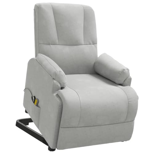 vidaXL Massagesessel mit Aufstehhilfe Heizung Aufstehsessel Fernsehsessel Relaxsessel Liegesessel Ruhesessel Polstersessel TV Sessel Hellgrau Wildleder-Optik von vidaXL