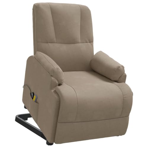 vidaXL Massagesessel mit Aufstehhilfe Heizung Aufstehsessel Fernsehsessel Relaxsessel Liegesessel Ruhesessel Polstersessel TV Sessel Taupe Wildleder-Optik von vidaXL