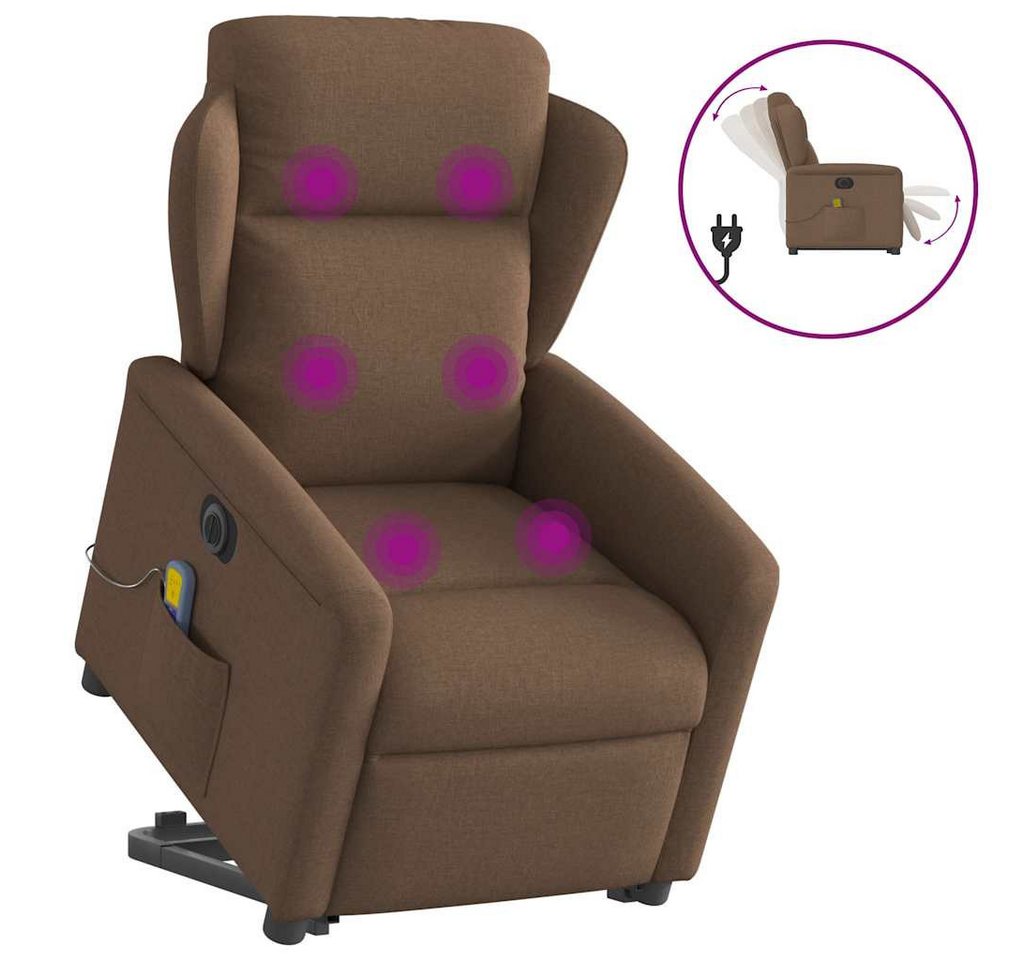 vidaXL Massagesessel, Elektrischer Massagesessel mit Aufstehhilfe Braun Stoff von vidaXL