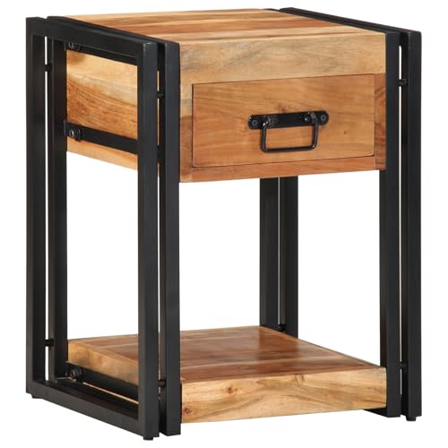 vidaXL Massivholz Akazien-Nachttisch Moderner Nachttisch Mit Schublade Und Regal Stylischer Stauraum von vidaXL