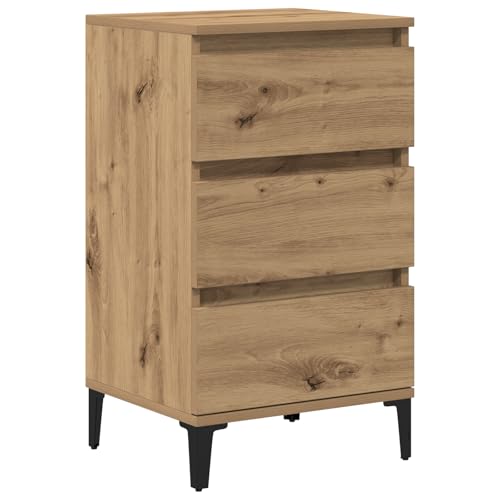 vidaXL Massivholz Eichen Nachttisch Mit 3 Schubladen Artisanfinish Kompakt Nachttisch Für Schlafzimmer Texturierte Oberfläche Modernes Design Innen Stauraum Möbel Holz Stylische Lösung Klein von vidaXL